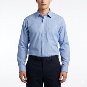 Brooks Brothers Men’s Blue Windowpane Dress Shirt Slim Fit 16 5 7
